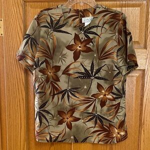 Kathy Che Tropical Brown Floral Short Sleeve Shirt